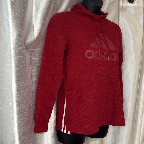 Adidas Side Slits Dark Red Heather Spellout Logo Kangaroo Pouch Hoodie Women’s M - Picture 3 of 6
